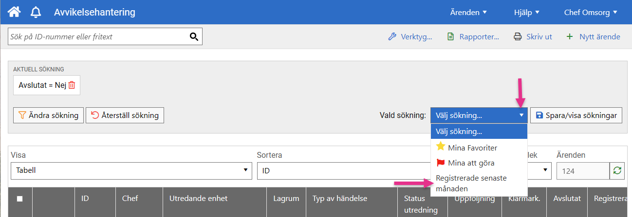 Vald sökning