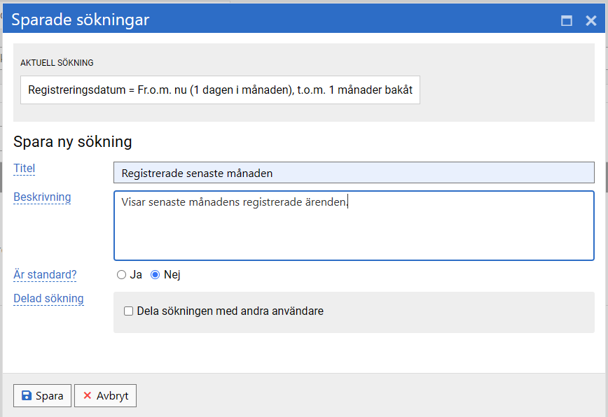 Sökning inställningar