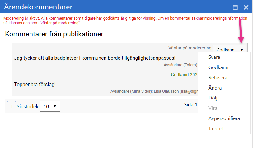 Moderera kommentar