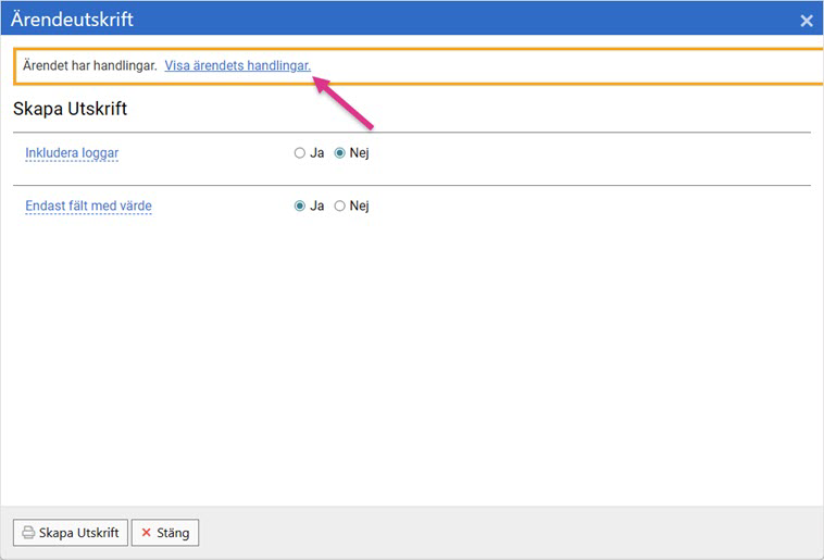 Visa handlingar vid utskrift