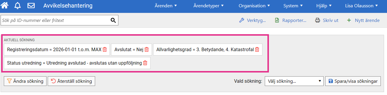 Aktuell sökning exempel