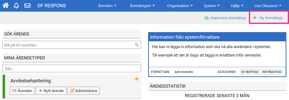 Skapa ny ärendetyp