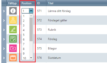 Ändra position på fältet