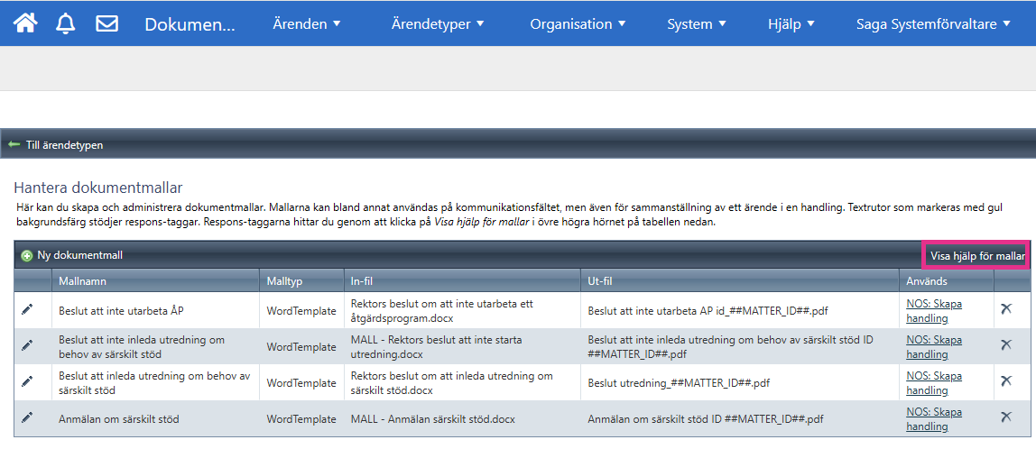 Visa hjälp för mallar