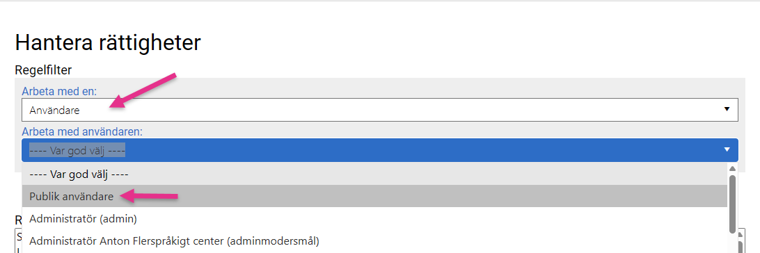 Hantera publik användare