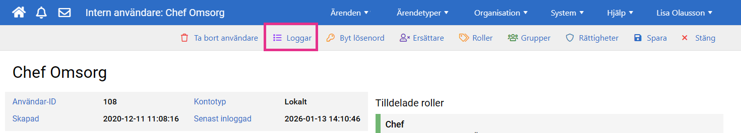 Öppna användarlogg