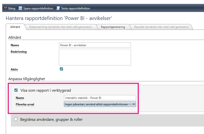 Visa Power BI-rapport